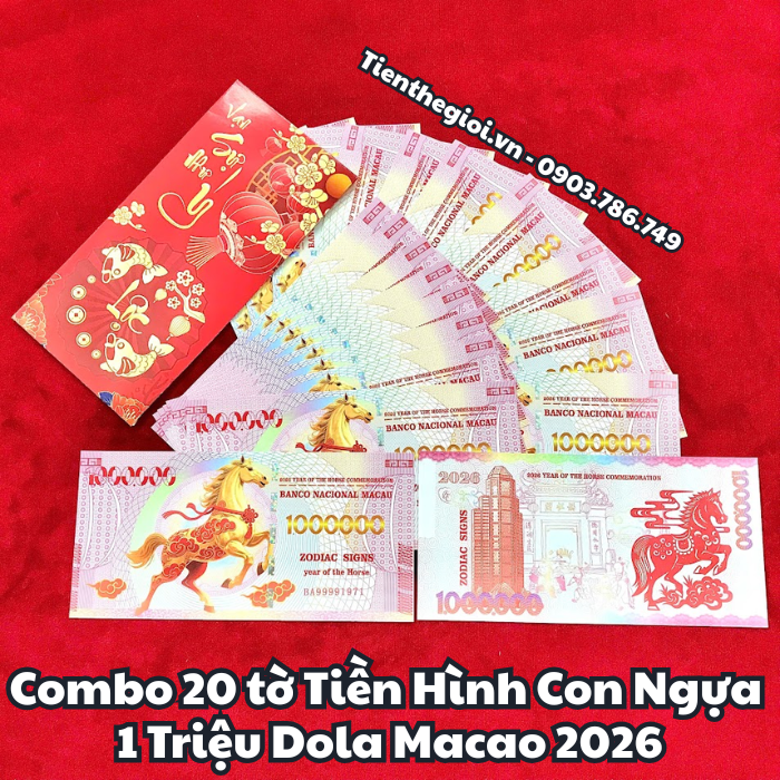 Combo 20 Tờ Tiền Lì Xì 1 Triệu Đô La Macao Hình Con Ngựa 2026
